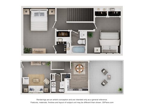 Floor plan for 2 beds, 1.5 baths, 990 sqft
